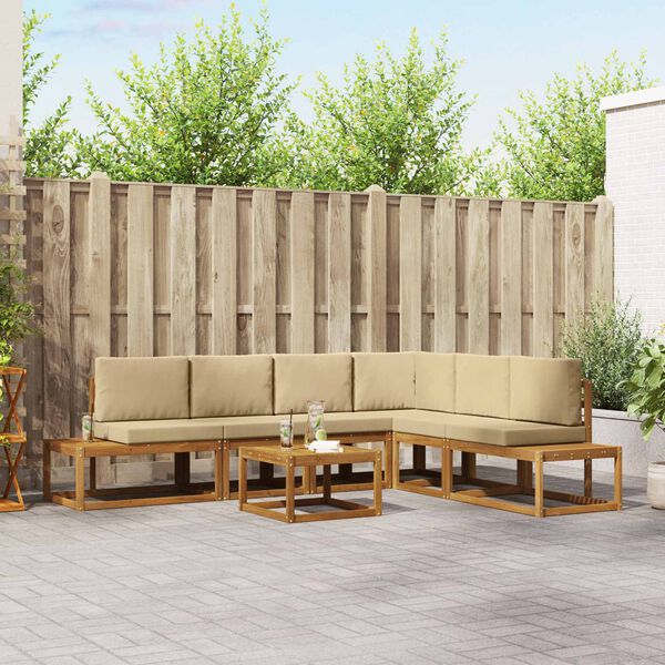 vidaXL Outdoor-Sofagarnitur mit Kissen 7 St&uuml;ck Natur und Beige