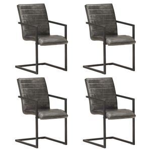 vidaXL Freischwinger 4 Stk. Grau Echtleder