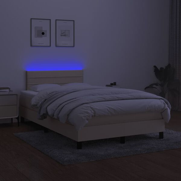 vidaXL Boxspringbett mit Matratze & LED Creme 120x190 cm Stoff