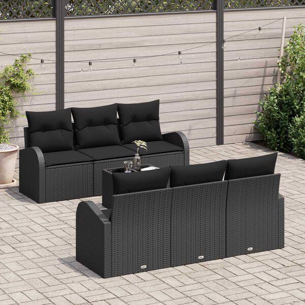 vidaXL Garten-Sofa-Set 7 pcs Schwarz Poly-Rattan und Stahl und Glas