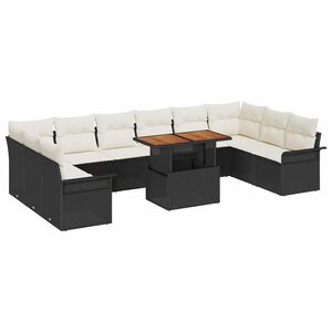 vidaXL Gartensofa-set mit Kissen 11 pcs Schwarz und Creme Poly-Rattan
