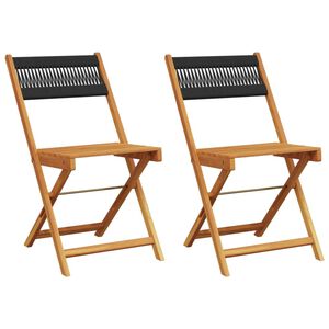 vidaXL Klappst&uuml;hle, 2 St&uuml;ck, schwarz, massives Akazienholz und Seil
