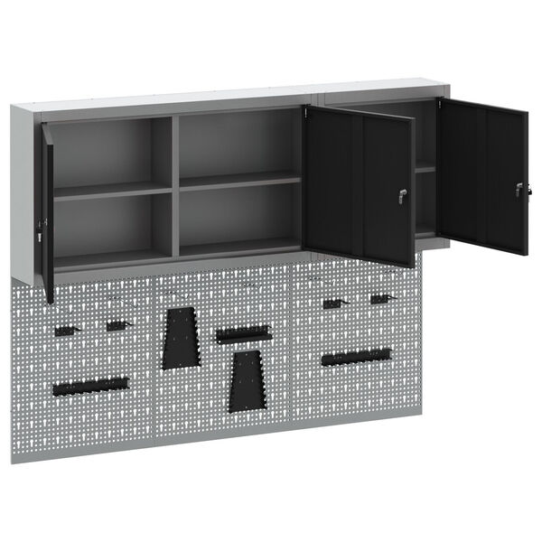 vidaXL Werkzeugschrank und Pegboard Set mit Regal 5 pcs Schwarz