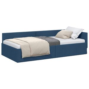 vidaXL Eckbettgestell mit Kopfteil Blau 80 cm x 200 cm Stoff