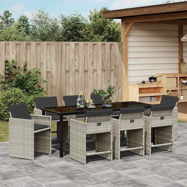 vidaXL Garten Essgruppe 9 pcs Hellgrau Poly-Rattan