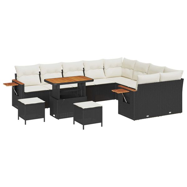 vidaXL Garten-Sofa-Set mit Kissen 12 pcs Schwarz und Creme