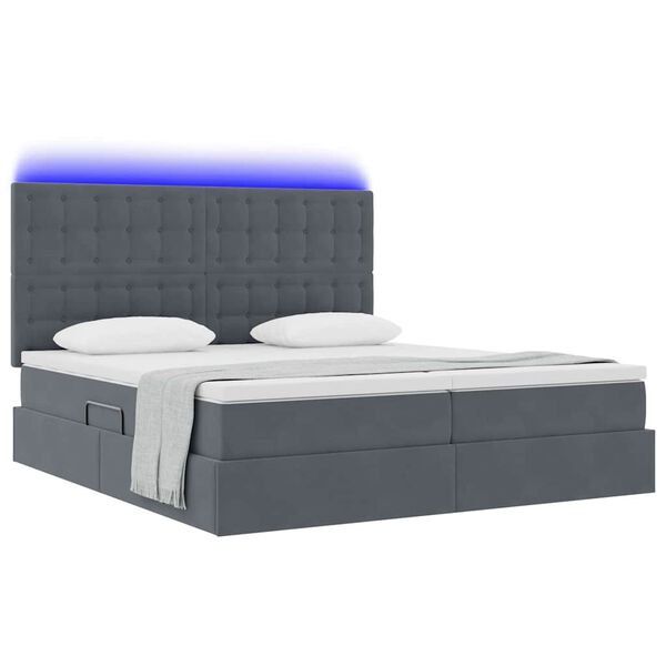 vidaXL Bett mit LED-Lichtleisten Dunkelgrau 180 x 200 cm Samt
