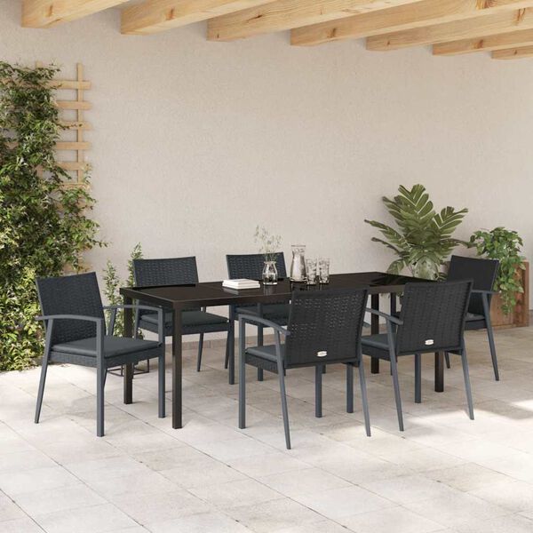 vidaXL Garten Essgruppe 7 pcs Schwarz und Grau PE-Rattan