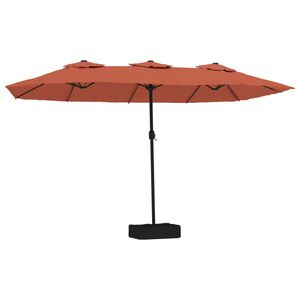 vidaXL Doppel-Sonnenschirm mit LED-Leuchten Terrakottarot 449x265 cm