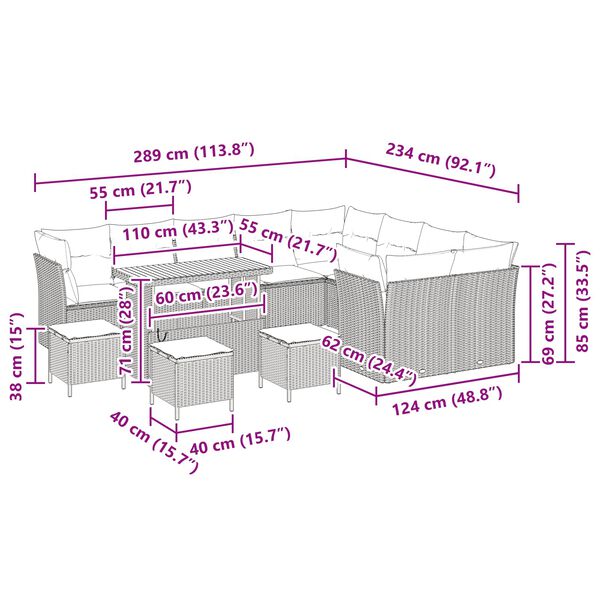 vidaXL Garten-Sofa-Set mit Kissen mit Speicher 13 pcs Schwarz