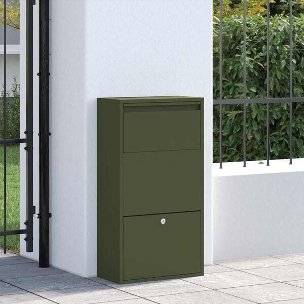 vidaXL Paketdrop-Box mit Speicher Olive Gr&uuml;n 44 x 22 x 82 cm Stahl