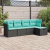 vidaXL 5-tlg. Garten-Sofagarnitur mit Kissen Schwarz Poly Rattan