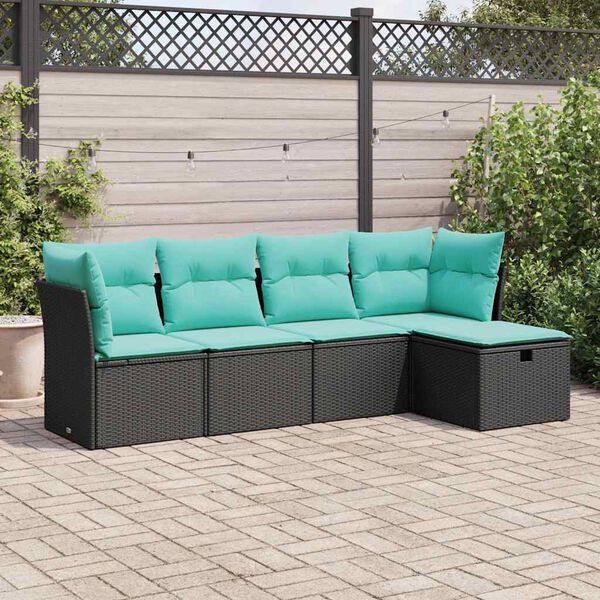 vidaXL 5-tlg. Garten-Sofagarnitur mit Kissen Schwarz Poly Rattan
