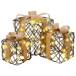 vidaXL Beleuchtete Weihnachtsgeschenkbox 3 stk. Warmes Wei&szlig;