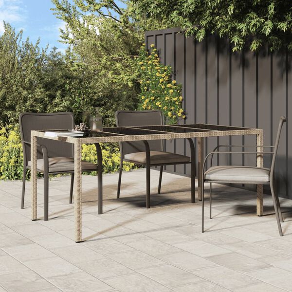 vidaXL Gartentisch Beige 190x90x75 cm Gehärtetes Glas und Poly Rattan
