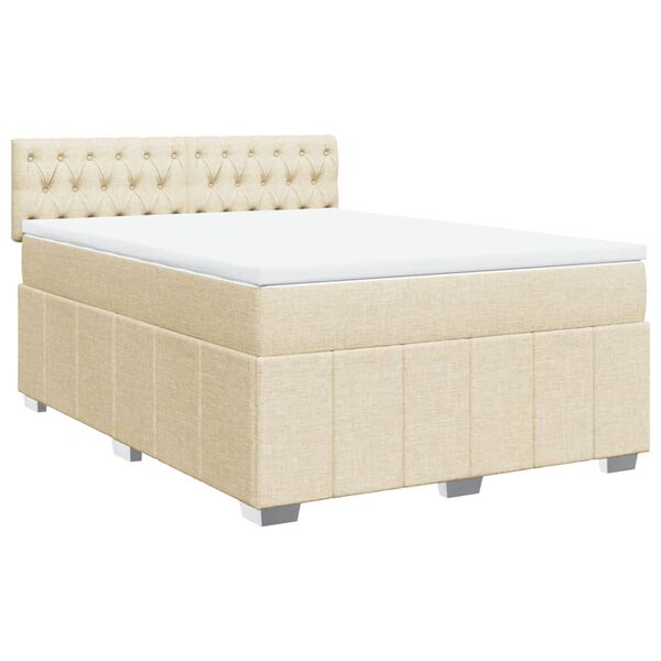 vidaXL Boxspringbett mit Matratze Creme 160x200 cm Stoff