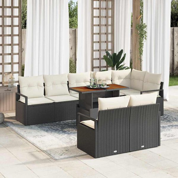 vidaXL Garten-Sofa-Set mit Kissen mit Kissen 9 pcs Schwarz und Creme