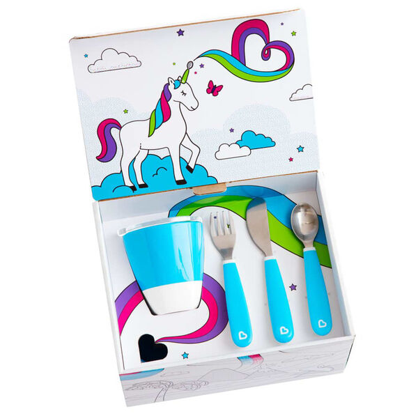 Munchkin 7-tlg. Kinder-Geschirrset Color Me Hungry Blau