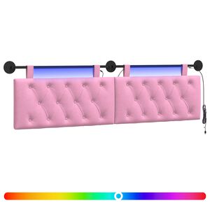 vidaXL H&auml;ngendes Kopfteil Mit LED Licht Rosa Stoff