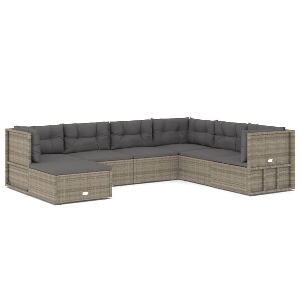 vidaXL 7-tlg. Garten-Lounge-Set mit Kissen Grau Poly Rattan