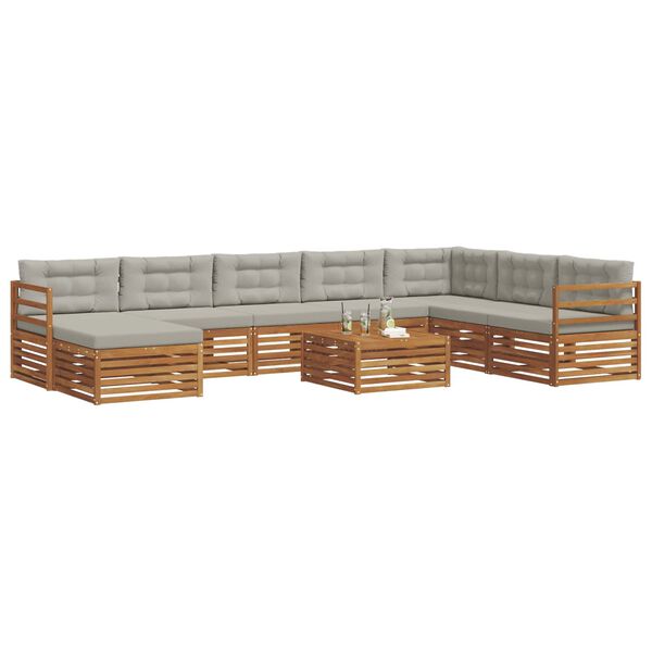 vidaXL Sofagarnituren 9 pcs Nat&uuml;rlich und Hellgrau Massivholz Akazie