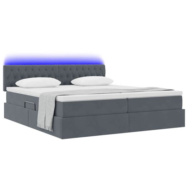 vidaXL Bett mit LED-Lichtleisten Dunkelgrau 200 x 200 cm Samt