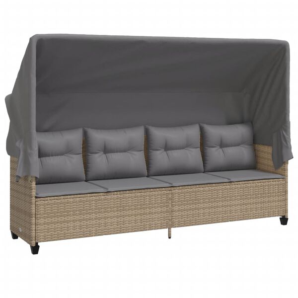vidaXL 5-tlg. Garten-Sofagarnitur mit Kissen Beige Poly Rattan