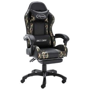 vidaXL Gaming-Stuhl mit Fu&szlig;st&uuml;tze Schwarz und Tarnmuster Kunstleder
