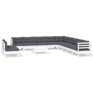 vidaXL 12-tlg. Garten-Lounge-Set mit Kissen Wei&szlig; Massivholz Kiefer
