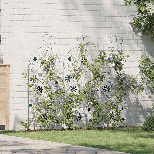 vidaXL Gartenzaun 3 pcs Gr&uuml;n 112 x 40 cm Stahl