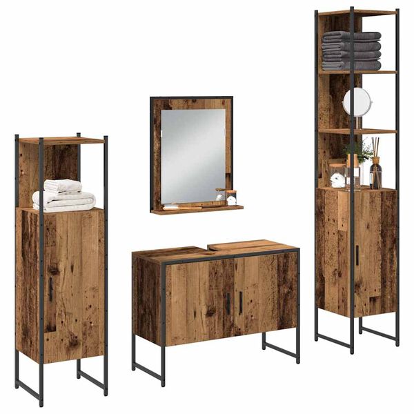vidaXL Badezimmerm&ouml;bel-Set mit Regal mit T&uuml;r 4 pcs Braun Holzwerkstoff