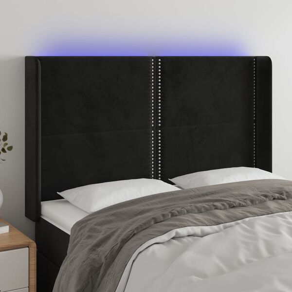 vidaXL LED Kopfteil Schwarz 147x16x118/128 cm Samt