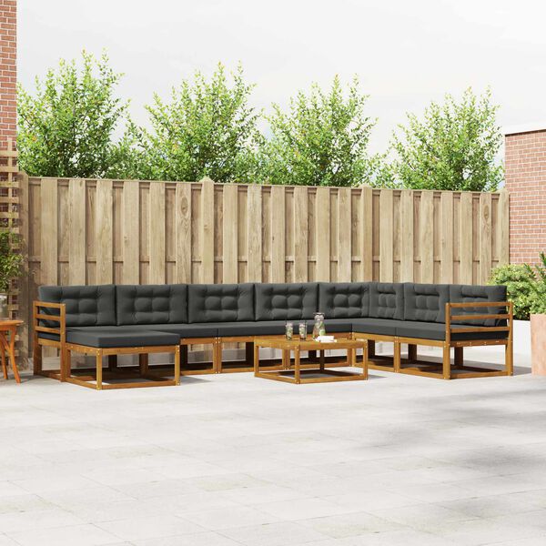 vidaXL Outdoor-Sofagarnitur mit Kissen 9 pcs Natur und Anthrazit