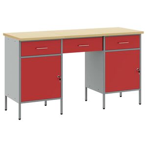 vidaXL Werkbank mit Schubladen 3 pcs Rot Ingenieure Holz und Stahl