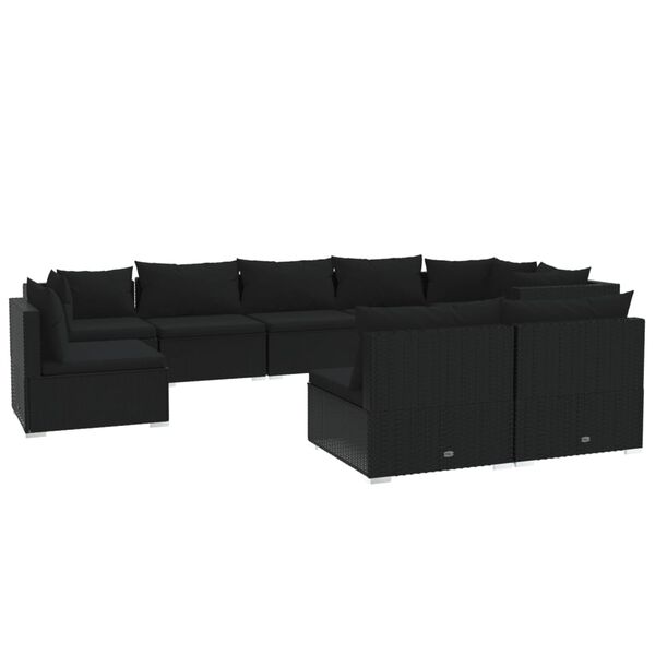 vidaXL 9-tlg. Garten-Lounge-Set mit Kissen Poly Rattan Schwarz