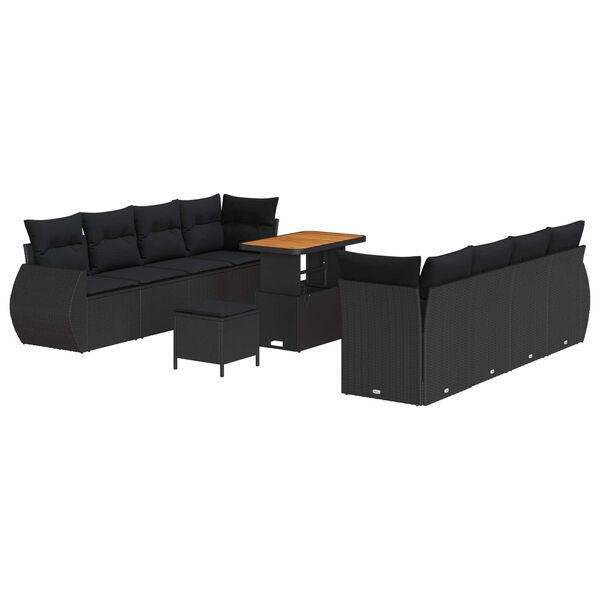 vidaXL Garten-Sofa-Set mit Speicher 11 pcs Schwarz Poly Rattan