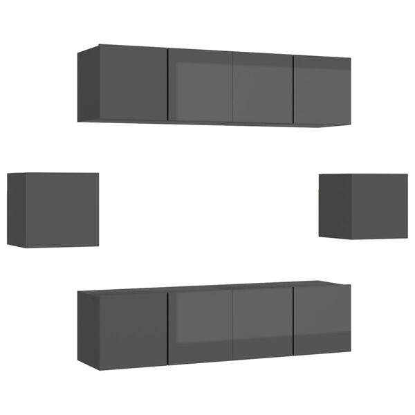 vidaXL 6-tlg. TV-Schrank-Set Hochglanz-Grau Holzwerkstoff