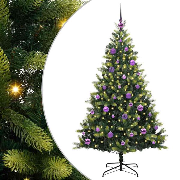 vidaXL K&uuml;nstlicher geflammter Weihnachtsbaum 150 LEDs Gr&uuml;n 150 cm