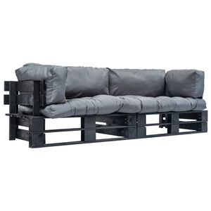 vidaXL 2-tlg. Outdoor-Sofa-Set Paletten mit Kissen in Grau Kiefernholz