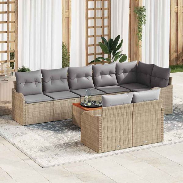 vidaXL Gartensofa-set mit Kissen 9 pcs Beige Poly-Rattan