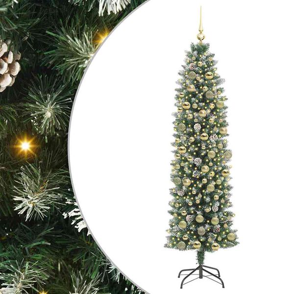 vidaXL K&uuml;nstlicher schlanker Weihnachtsbaum Gr&uuml;n und Wei&szlig; 180 cm