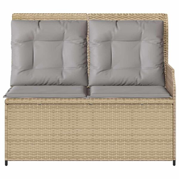 vidaXL Gartenbank Verstellbar mit Kissen Beige Poly Rattan