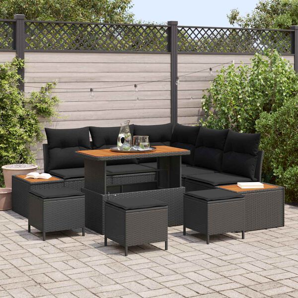 vidaXL Gartensofa-set 9 pcs Schwarz Poly-Rattan