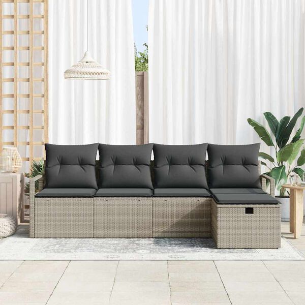 vidaXL Sofa Set mit Kissen mit Speicher Hellgrau Poly-Rattan
