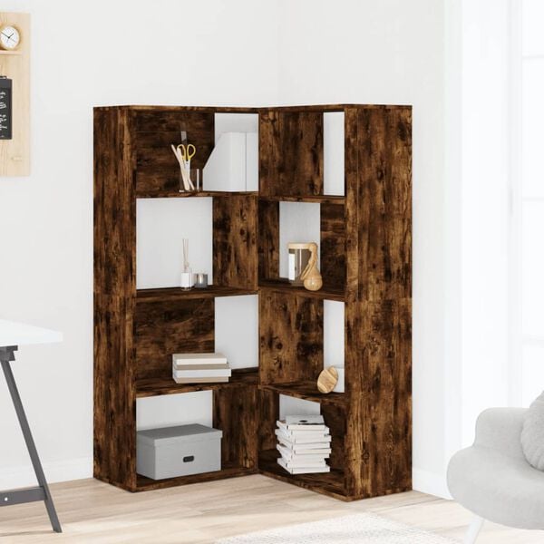 vidaXL Eck-Bücherregal 4 Etagen Räuchereiche 85x85x140cm Holzwerkstoff