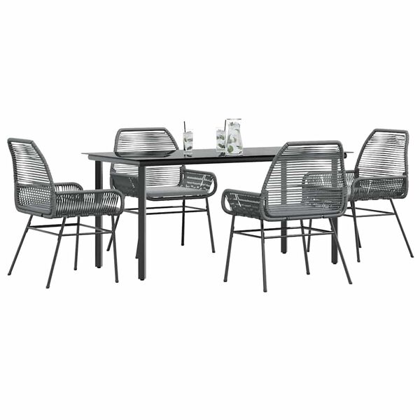 vidaXL 5-tlg. Garten-Essgruppe mit Kissen Grau Poly Rattan Glas