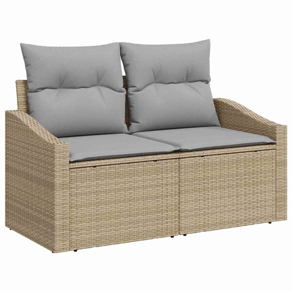 vidaXL Garten-Sofa-Set mit Kissen mit Speicher 8 pcs Beige Poly-Rattan