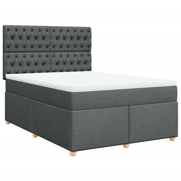 vidaXL Boxspringbett mit Matratze Dunkelgrau 140x200 cm Stoff