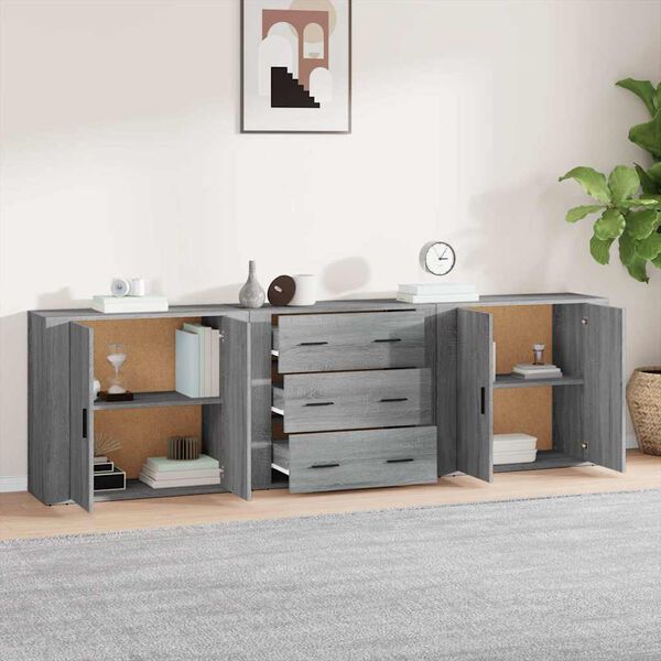 vidaXL Sideboards 3 Stk. Grau Sonoma Holzwerkstoff