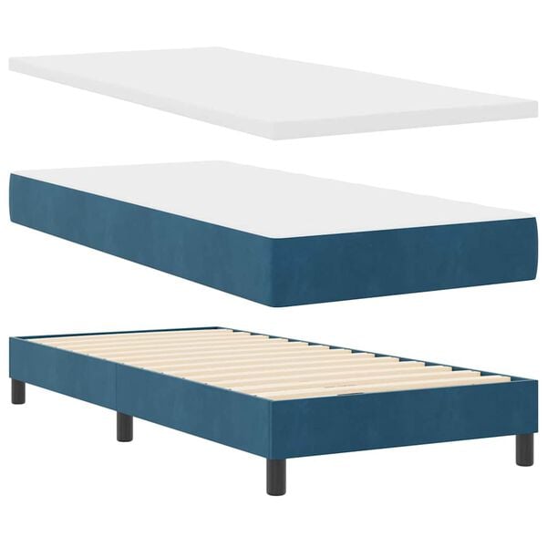 vidaXL Boxspringbett mit Matratze Dunkelblau 100 x 200 cm Samt